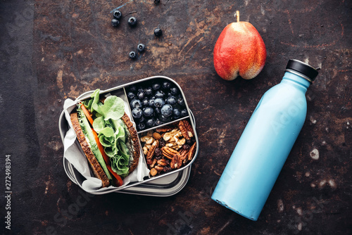 Food: Healthy school food in a lunch box, vegan