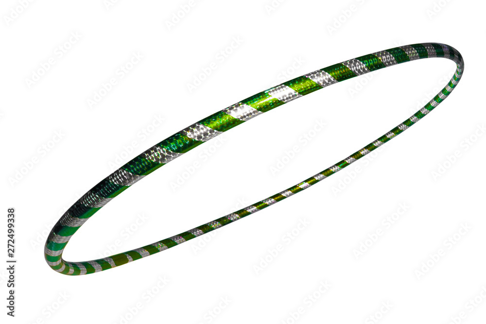 The hula Hoop silver with green closeup Isolated on white background - obrazy, fototapety, plakaty 