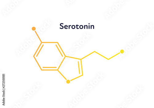 Vector hormones gradient banner template. Minimalist style Seratonin (5-HT) structure on white. Hormone assosiated with happines feeling, depression. Design for science, education, presentation
