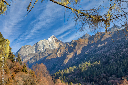 Stunning view of the Yaomei Peak of the Siguniang (Four Sisters) Mountain in Sichuan, China photo