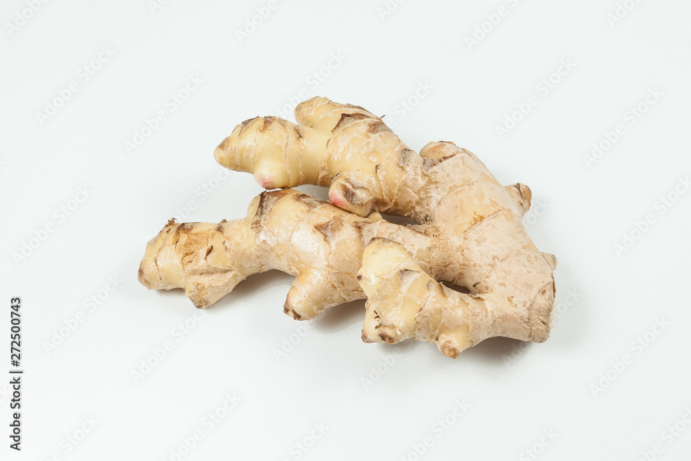 Ginger spice root - Zingiber officinale, photo on neutral background