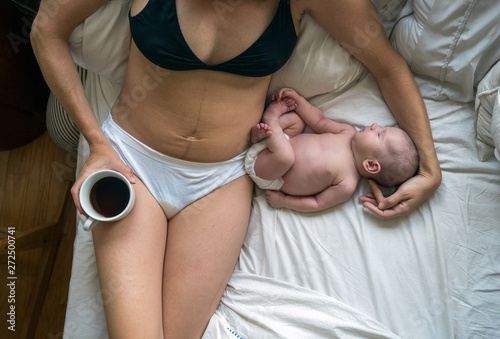 Mother and Baby in Bed, Ten Days Postpartum photo