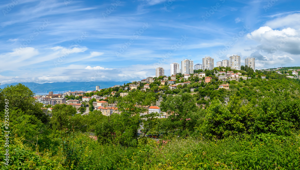 Rijeka, Croatia: panoramic view from Trsat castle over the town and marine Rijeka, Croatia: panoramic view from Trsat castle over the town and marine