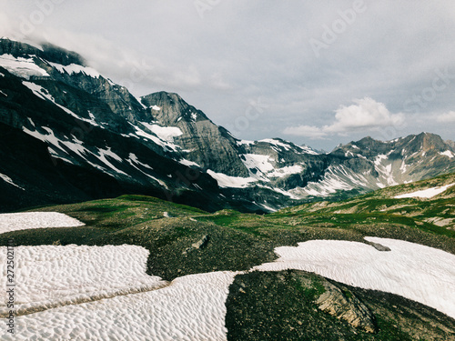 Swiss Alpine Mountain Landscape With Snowfield photo