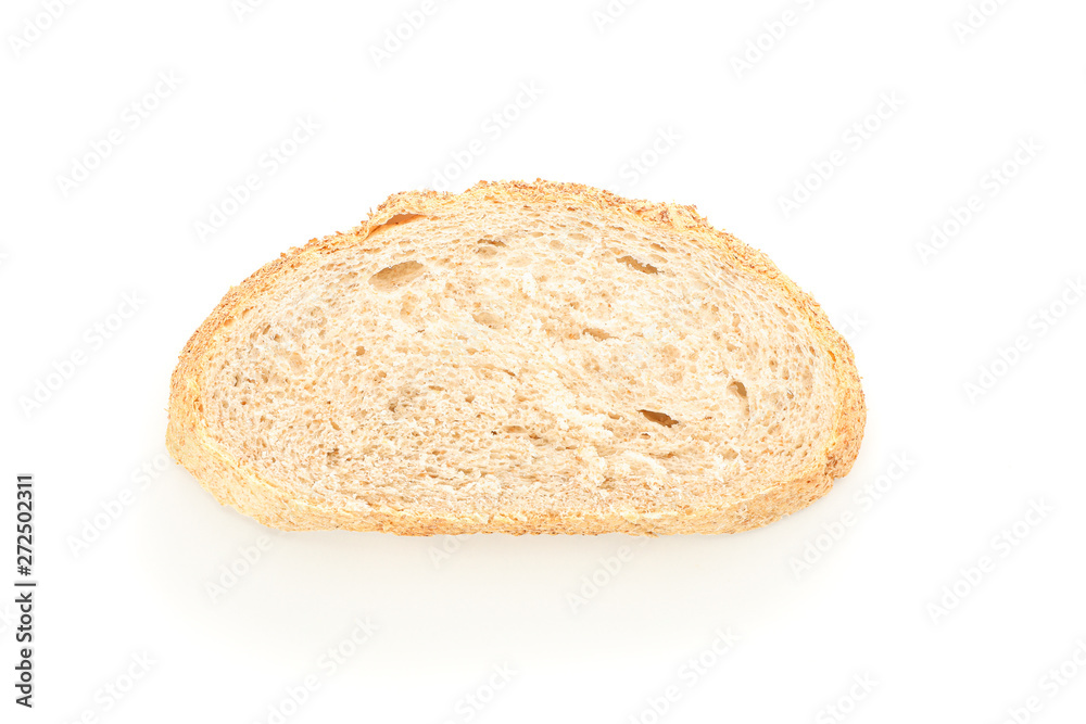 Wheat bread piece isolated on white background. Bakery products
