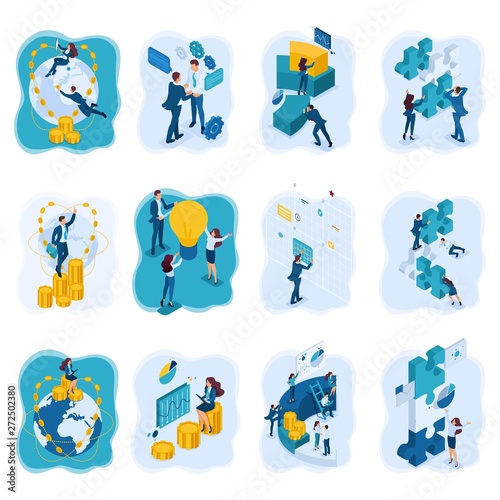 Isometric concepts of global investment, planning and profit analysis. For website and mobile application design