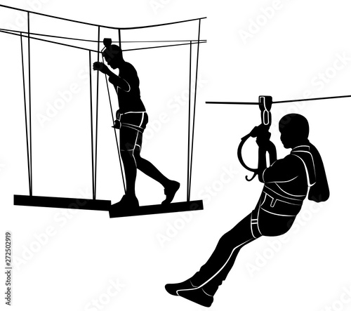children in adventure park rope ladder. Sport weekend action 