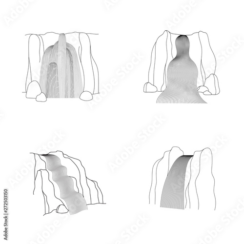 Vector set of illustration of waterfall cascade