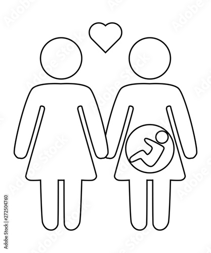 A schematic depiction of a family couple of lesbian women with children