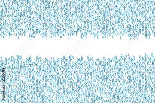 Separated group of blue stick people, blank space for text
