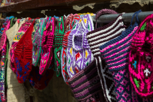 Souvenir shop. Traditional slipper in Lagich village, Azerbaijan. Bazaar sellers hdndcrafted items.