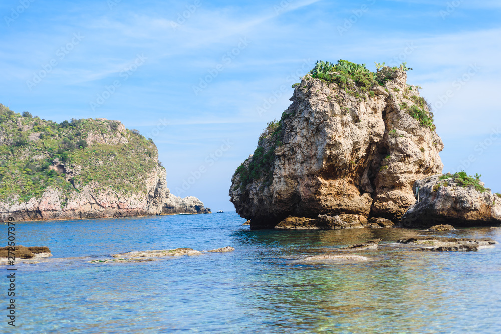 Fototapeta premium View of Isola Bella beach in Taormina, Sicily, Italy