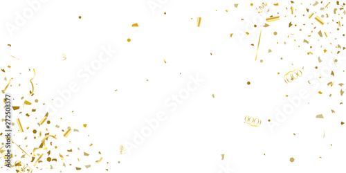 Golden glitter confetti on a white background. photo