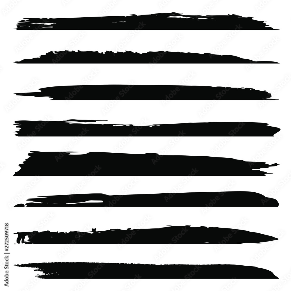 Vector collection of artistic grungy black paint hand made creative brush stroke set isolated on white background. A group of abstract grunge sketches for design education or graphic art decoration