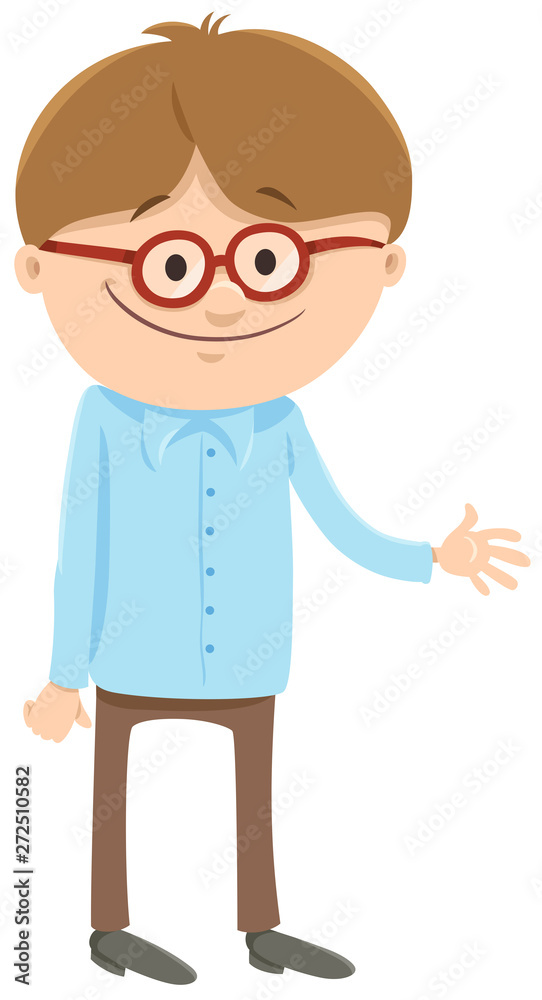 happy boy cartoon character with glasses