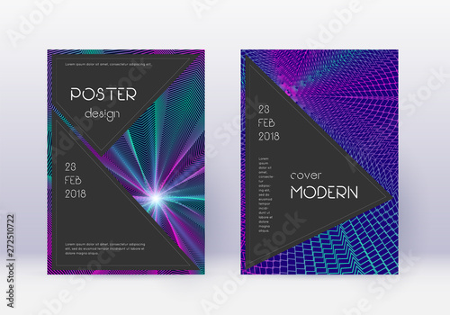 Black cover design template set. Neon abstract lin