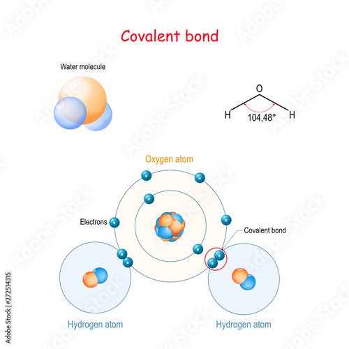 Covalent bond for example water molecule (H2O)