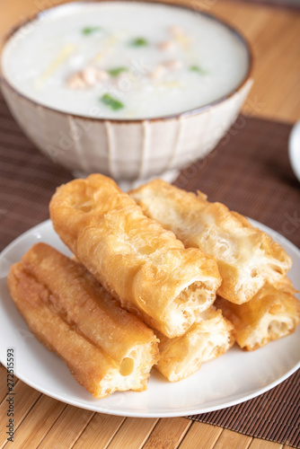 chinese bread stick with congee, chay quay