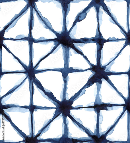Seamless watercolor japanese indigo pattern in shibori style.