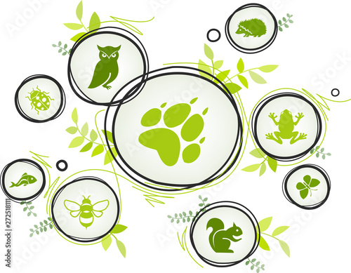 wildlife / biodiversity icon concept – endangered animals icons, vector illustration photo