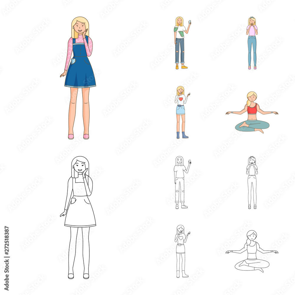 Vector design of posture and mood icon. Set of posture and female vector icon for stock. Vector design of posture and mood icon. Set of posture and female vector icon for stock.