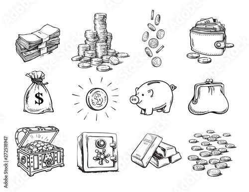 Canvas Print Sketch of finance money set