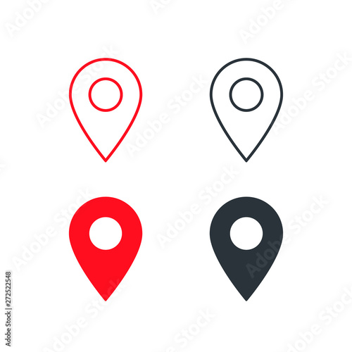 Map pointer icon set. GPS location symbol. Flat design style. Vector