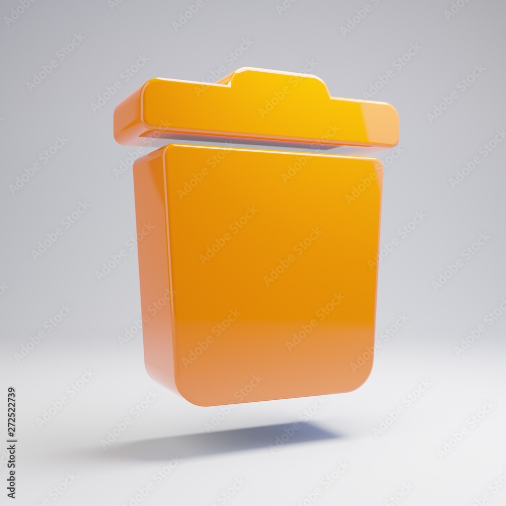 Volumetric glossy hot orange trash icon isolated on white background. Volumetric glossy hot orange trash icon isolated on white background.