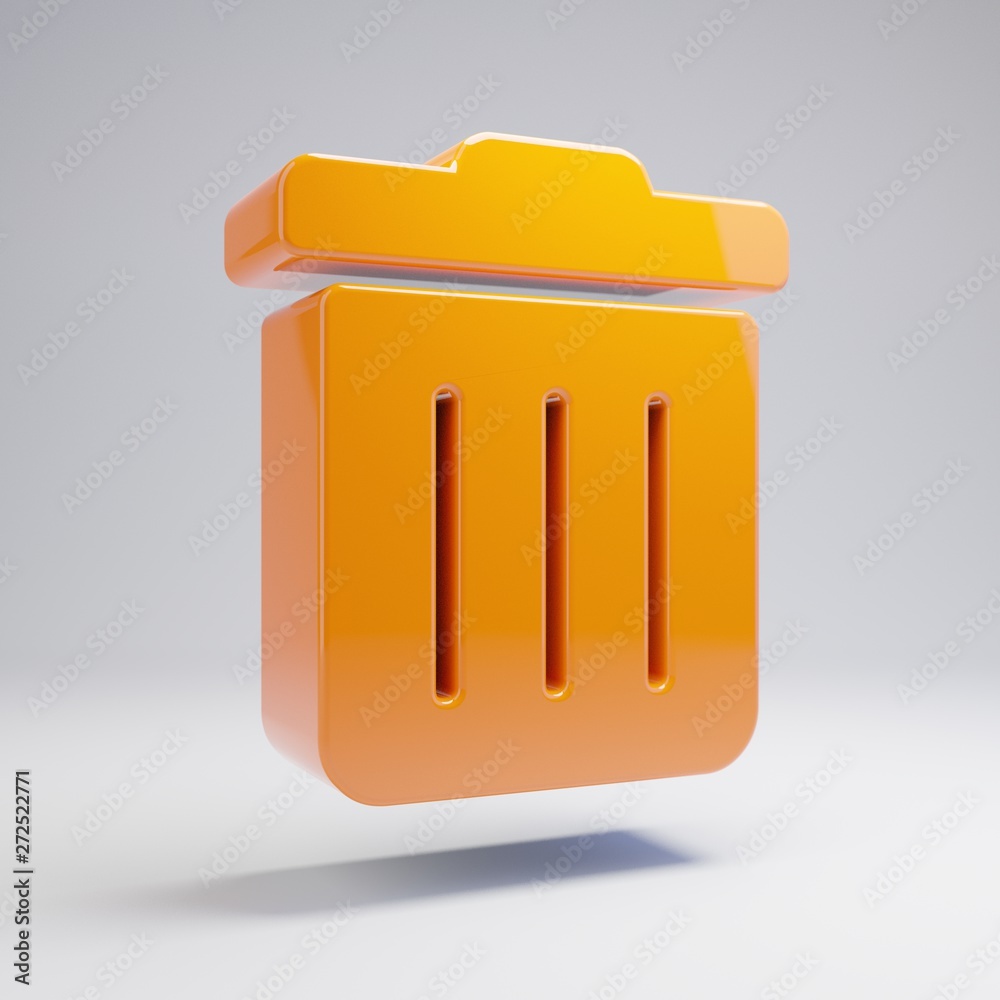 Volumetric glossy hot orange trash icon isolated on white background. Volumetric glossy hot orange trash icon isolated on white background.