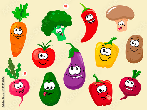 A fun collection of cartoon plant characters. Vector vegetable isolates.