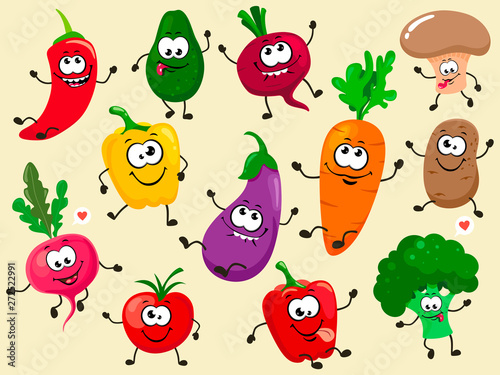 A fun collection of cartoon plant characters. Vector vegetable isolates.