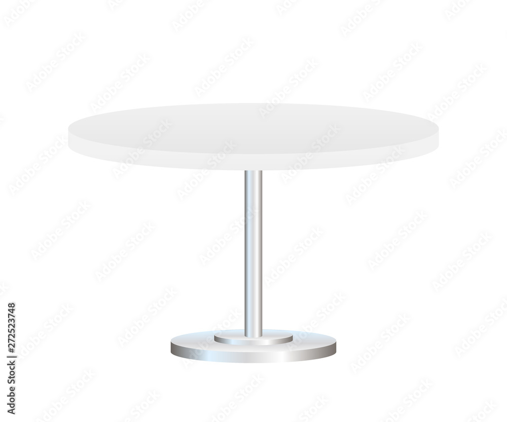 Realistic empty round table with metal stand isolated on white background. Vector stock illustration. Realistic empty round table with metal stand isolated on white background. Vector stock illustration.