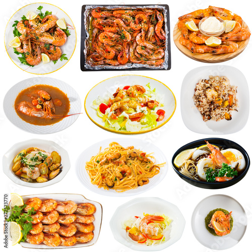Collection of various dishes with shrimps © JackF