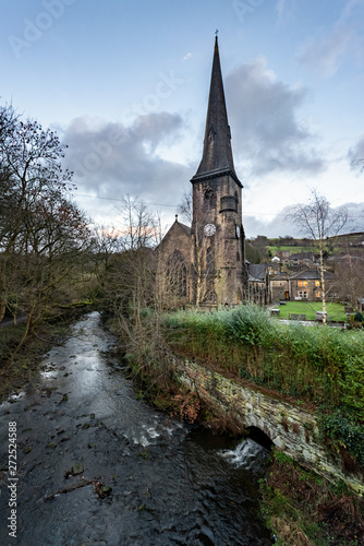 River Ryburn flows through the villages of Rishworth  Ripponden and Triangle before flowing into the River Calder at Sowerby Bridge  Yorkshire  UK.