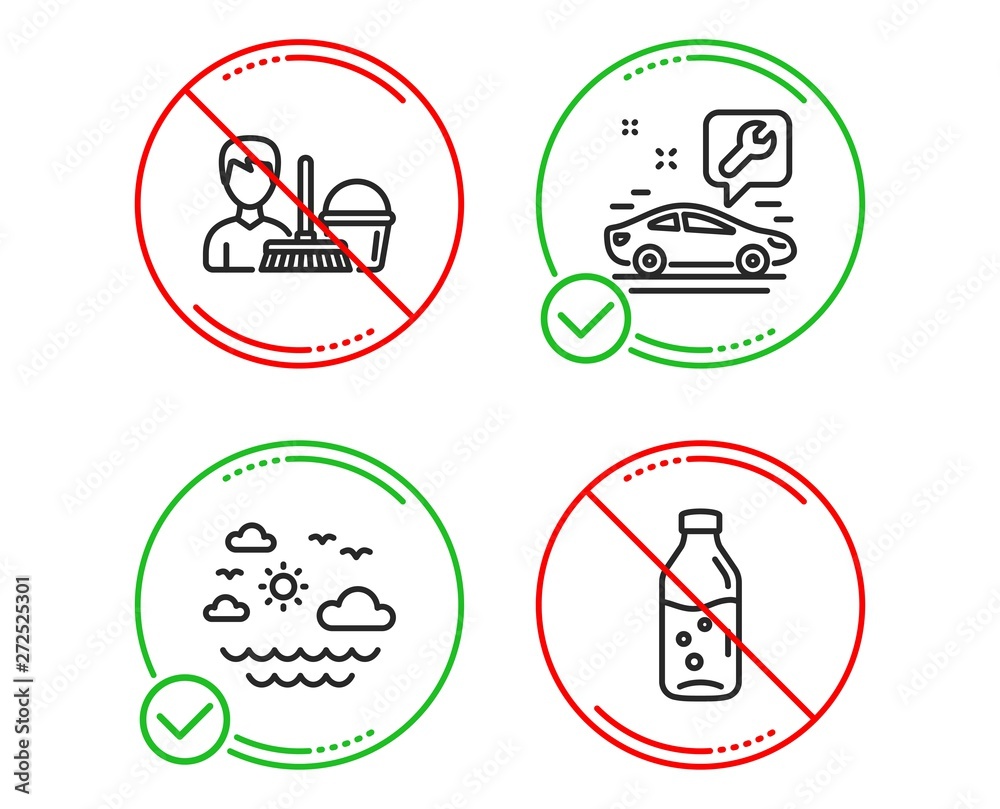 Do or Stop. Car service, Travel sea and Cleaning service icons simple set. Water bottle sign. Summer holidays, Bucket with mop, Soda drink. Business set. Line car service do icon. Prohibited ban stop Do or Stop. Car service, Travel sea and Cleaning service icons simple set. Water bottle sign. Summer holidays, Bucket with mop, Soda drink. Business set. Line car service do icon. Prohibited ban stop