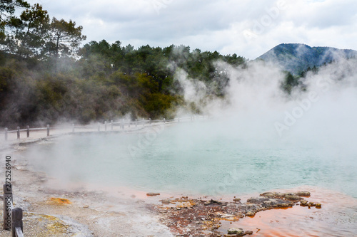 View of colorful steaming volcanic Champagne pool in geothermal Wai-O-Tapu wonderland in Rotorua, North Island, New Zealand. Tourist popular unique natural attraction.  © Dajahof