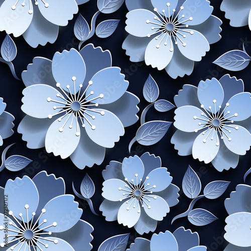 Beautiful dark blue seamless pattern with sakura