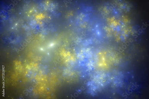 Yellow and blue fractal galaxy, digital artwork for creative graphic design