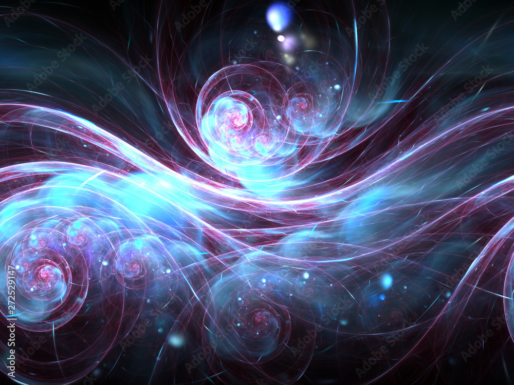 Red and blue fractal spirals, digital artwork for creative graphic design