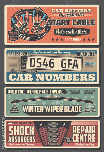 Car parts, registration plates and engine cables