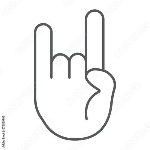 Rock and roll sign thin line icon, music and hand, heavy metal gesture sign, vector graphics, a linear pattern on a white background.