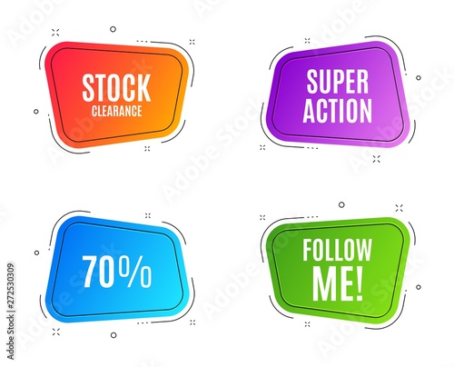 Geometric banners. 70% off Sale. Discount offer price sign. Special offer symbol. Follow me banner. Clearance sale. Vector
