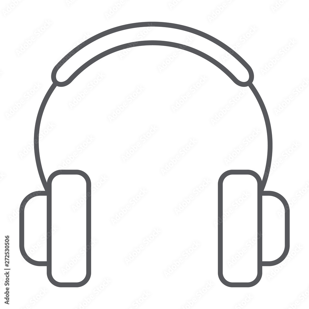 Obraz premium Headphones thin line icon, music and sound, audio accessory sign, vector graphics, a linear pattern on a white background.