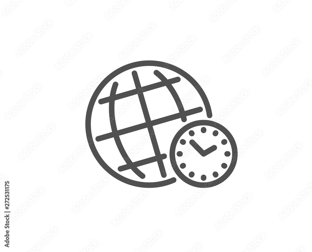 Time zone line icon. World clock sign. Watch symbol. Quality design element. Linear style time