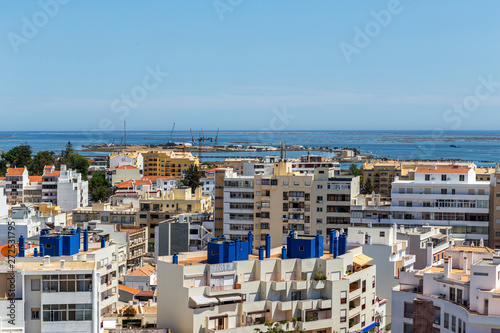 Aerial. The southern city of Portugal Faro view from the top.