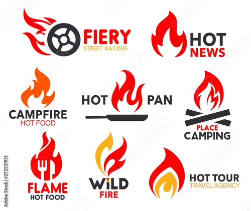 Corporate identity fire flame, spicy burn icons