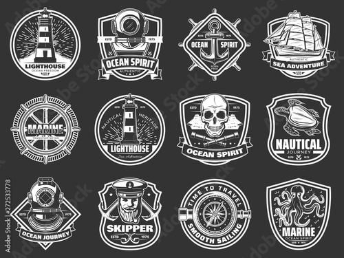 Marine adventure, ocean spirit nautical icons