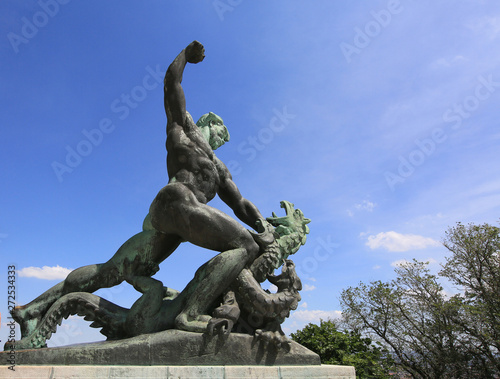 Statue against the sky, the monument is located on Gellert Hill in Budapest, Hungary