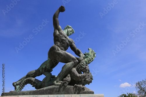 Statue of Liberty against the sky, the monument is located on Gellert Hill in Budapest, Hungary