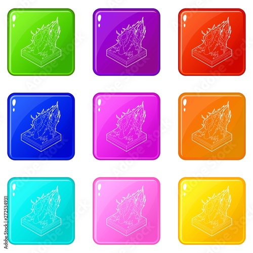 Forest fire icons set 9 color collection isolated on white for any design